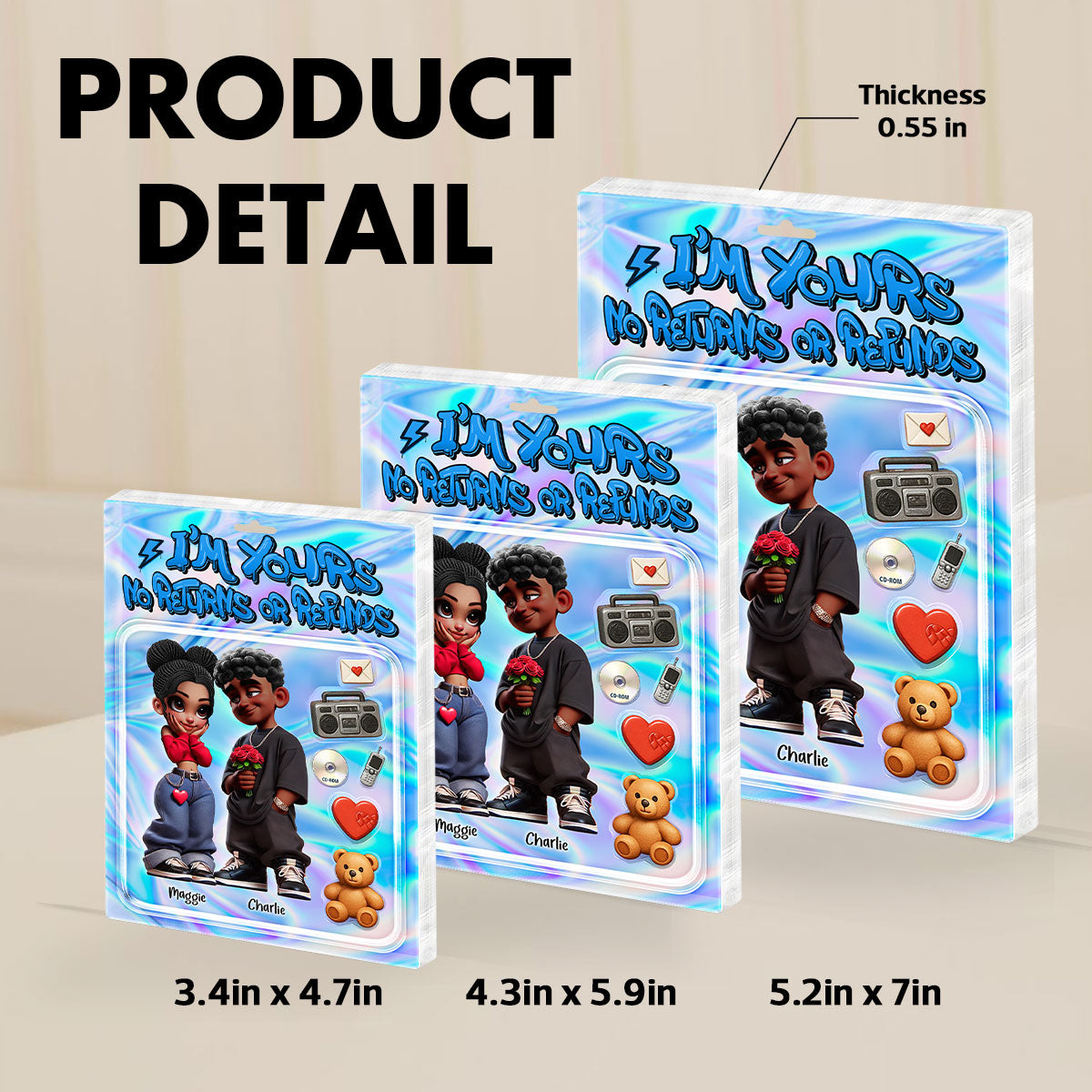 Y2K Couple Toy Box Figures Style Personalized Acrylic Block Plaque