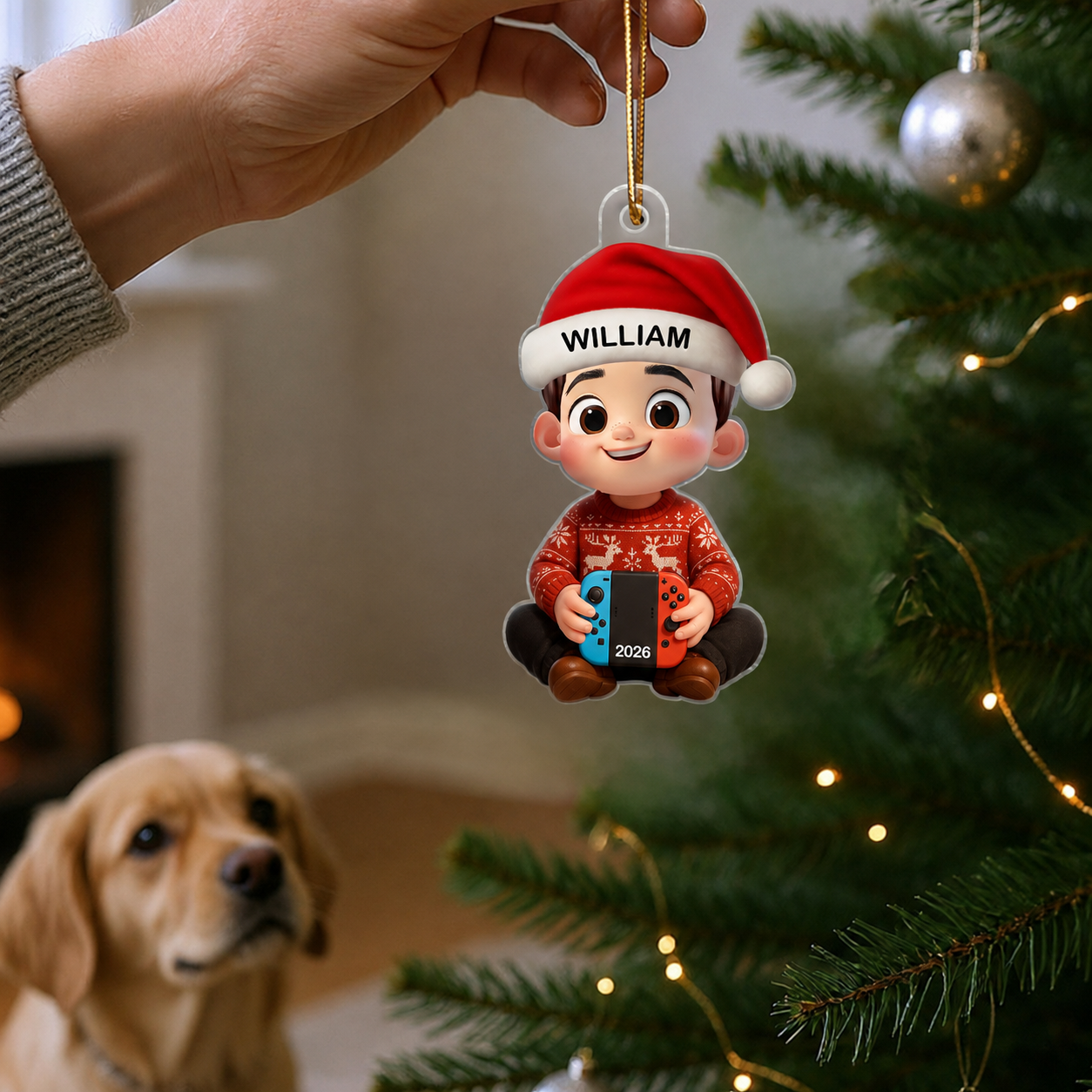 3D Effect Gaming Kid Christmas Personalized Acrylic Ornament