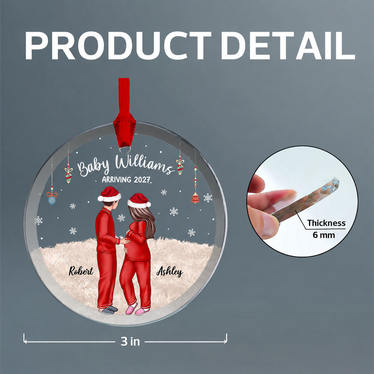 Personalized Pregnancy Ornament, Expecting Family Christmas Personalized Circle Glass Ornament, New Mom Christmas Gift
