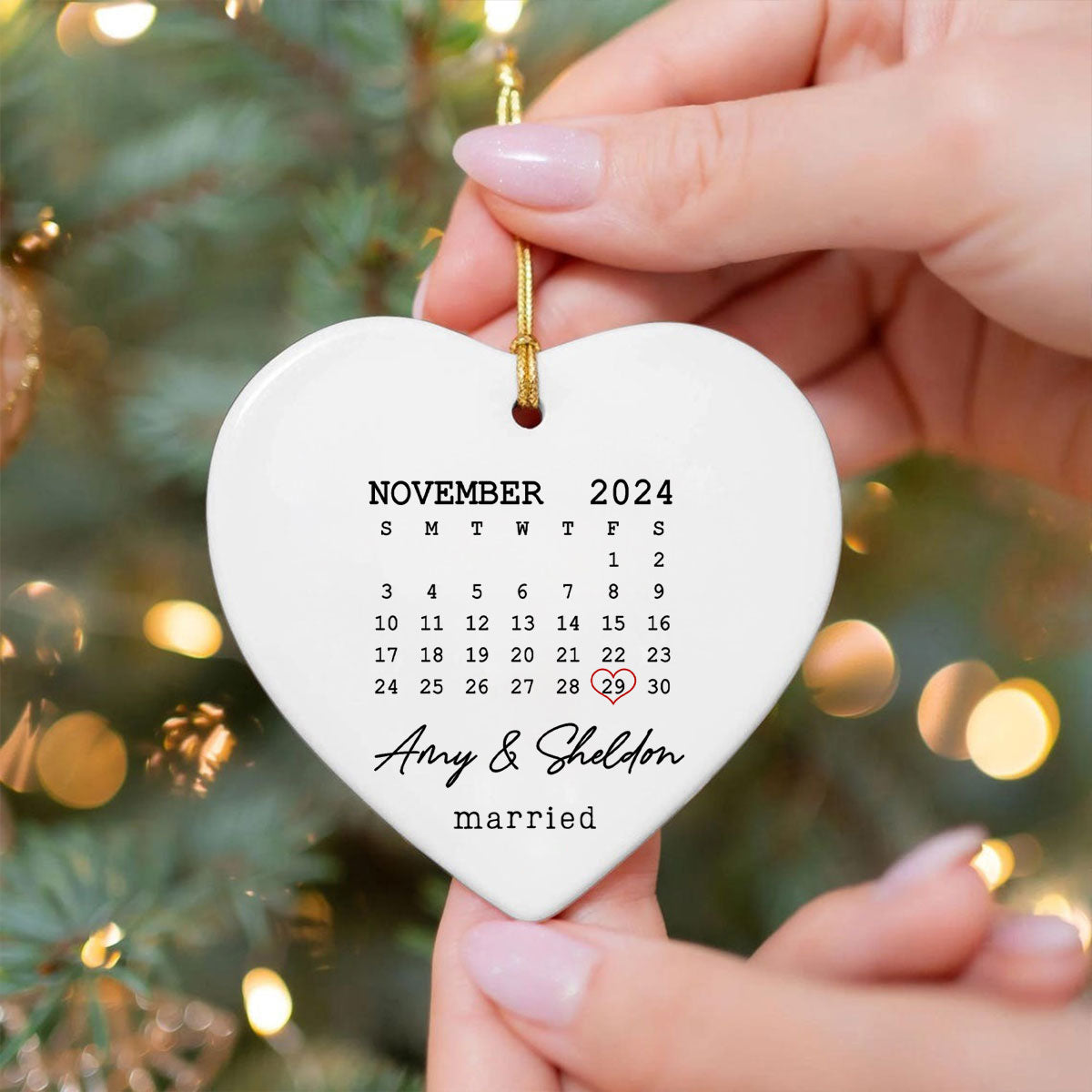 Couple Married Wedding Date Calendar Personalized Ceramic Heart Ornament, Wedding Gift,  Anniversary Gift, Our First Christmas, Newlywed Gift, Wedding Gift