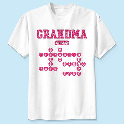 Grandma Est. Crossword Art Puzzle Unique Gift For Grandma Personalized Shirt