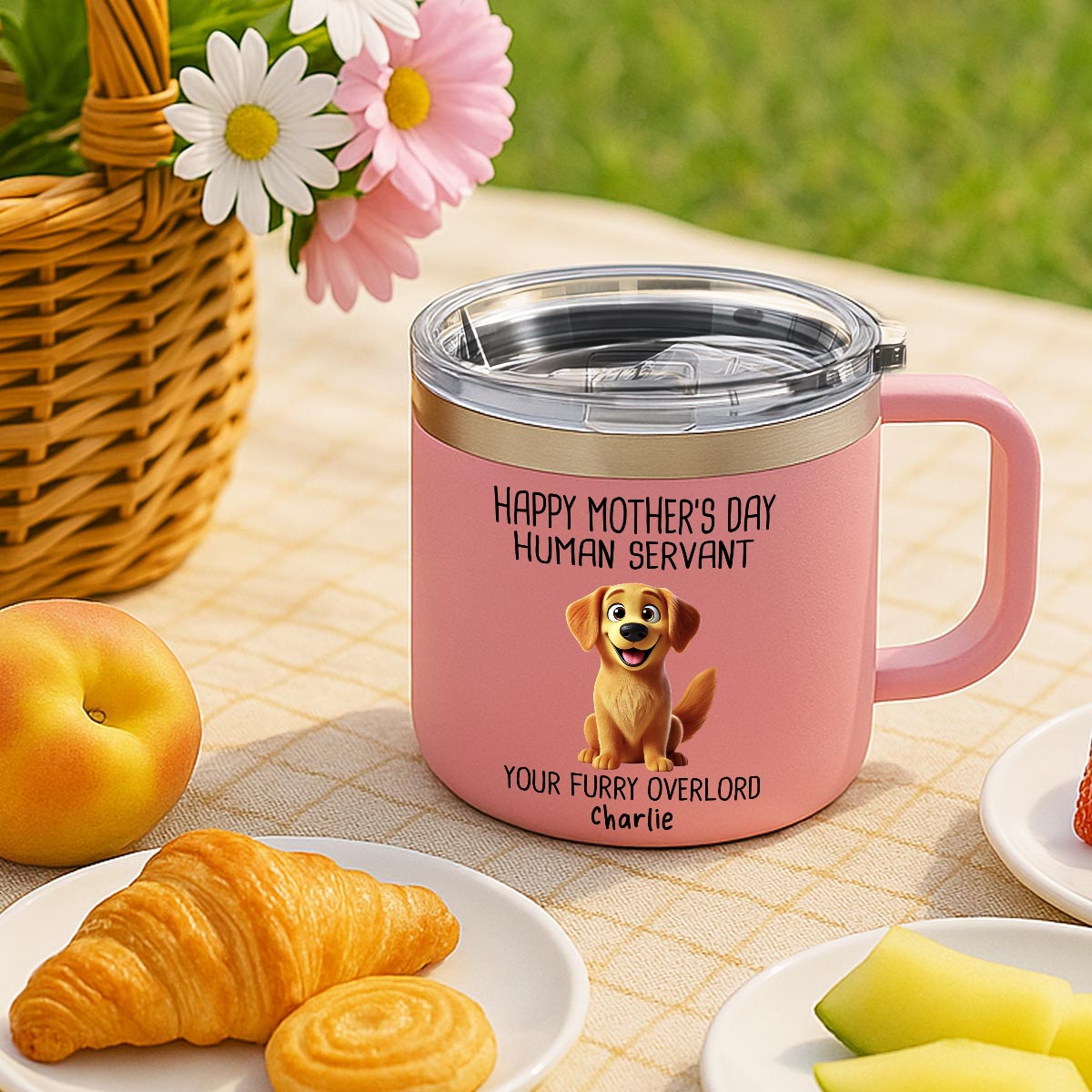 Happy Mother's Day Human Servant 3D Effect Cartoon Dogs Personalized Stainless Steel Tumbler With Handle