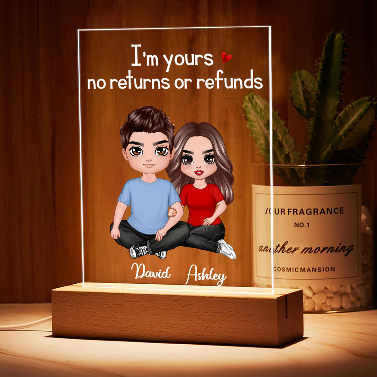 Embracing Doll Couple Sitting  Anniversary Gift For Him Gift For Her Personalized Rectangle Acrylic Plaque LED Lamp Night Light