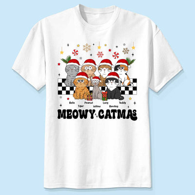 Meowy Catmas Cat Mom Vintage Style Personalized Christmas Shirt