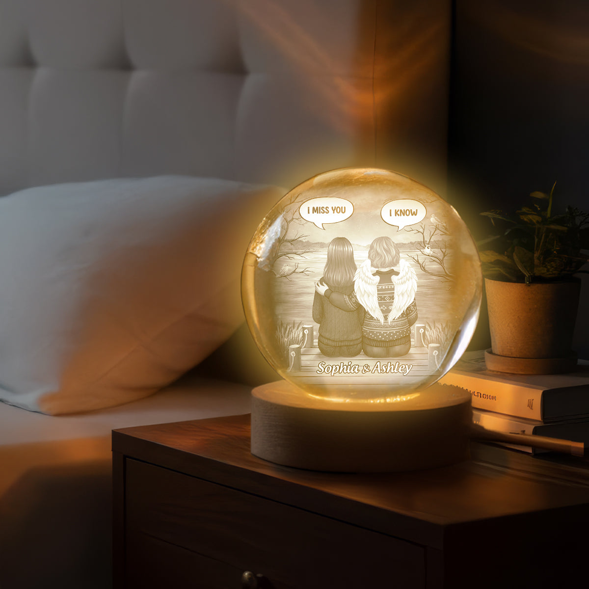 I Miss You Back View Memorial - Personalized Crystal Ball LED Night Light - Memorial Sympathy Gift