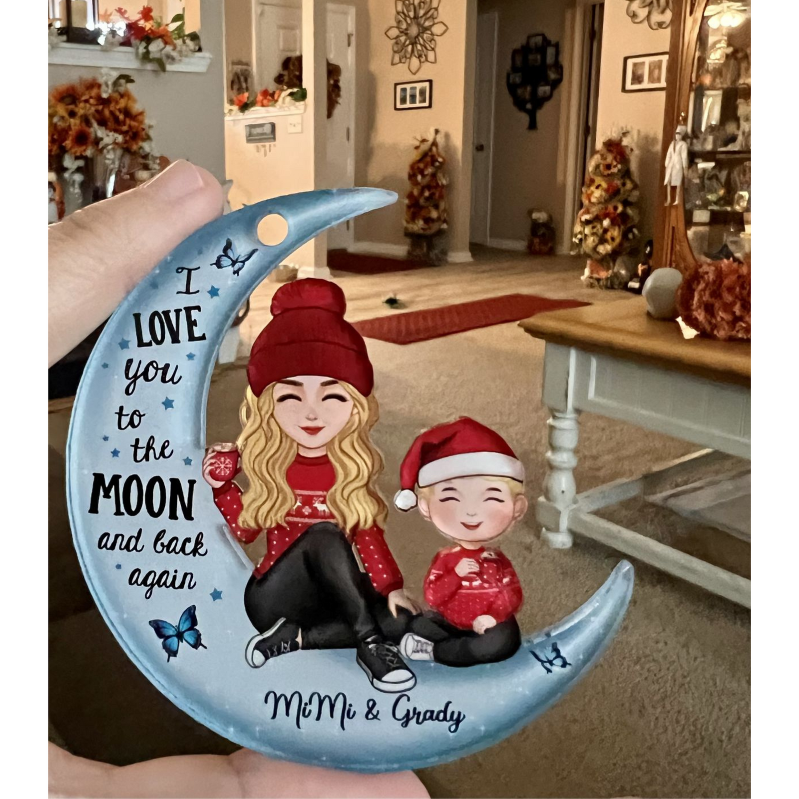 Cute Grandma & Grandkid On Moon Christmas Gift - Personalized Acrylic Ornament - Christmas Gift