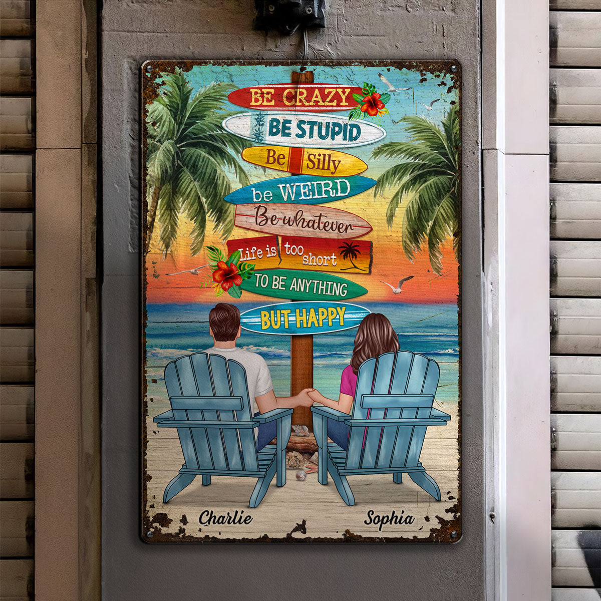 To Be Anything But Happy Beach Sitting Couple Personalized Metal Sign