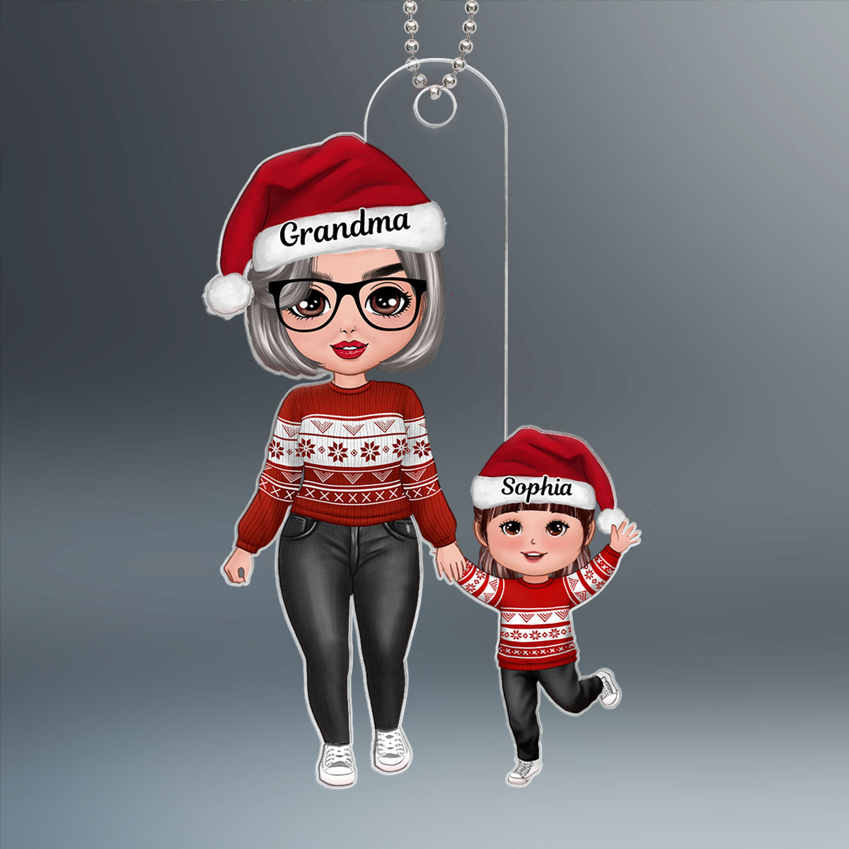 Doll Grandma And Granddaughter Grandson Walking Christmas Personalized Acrylic Ornament