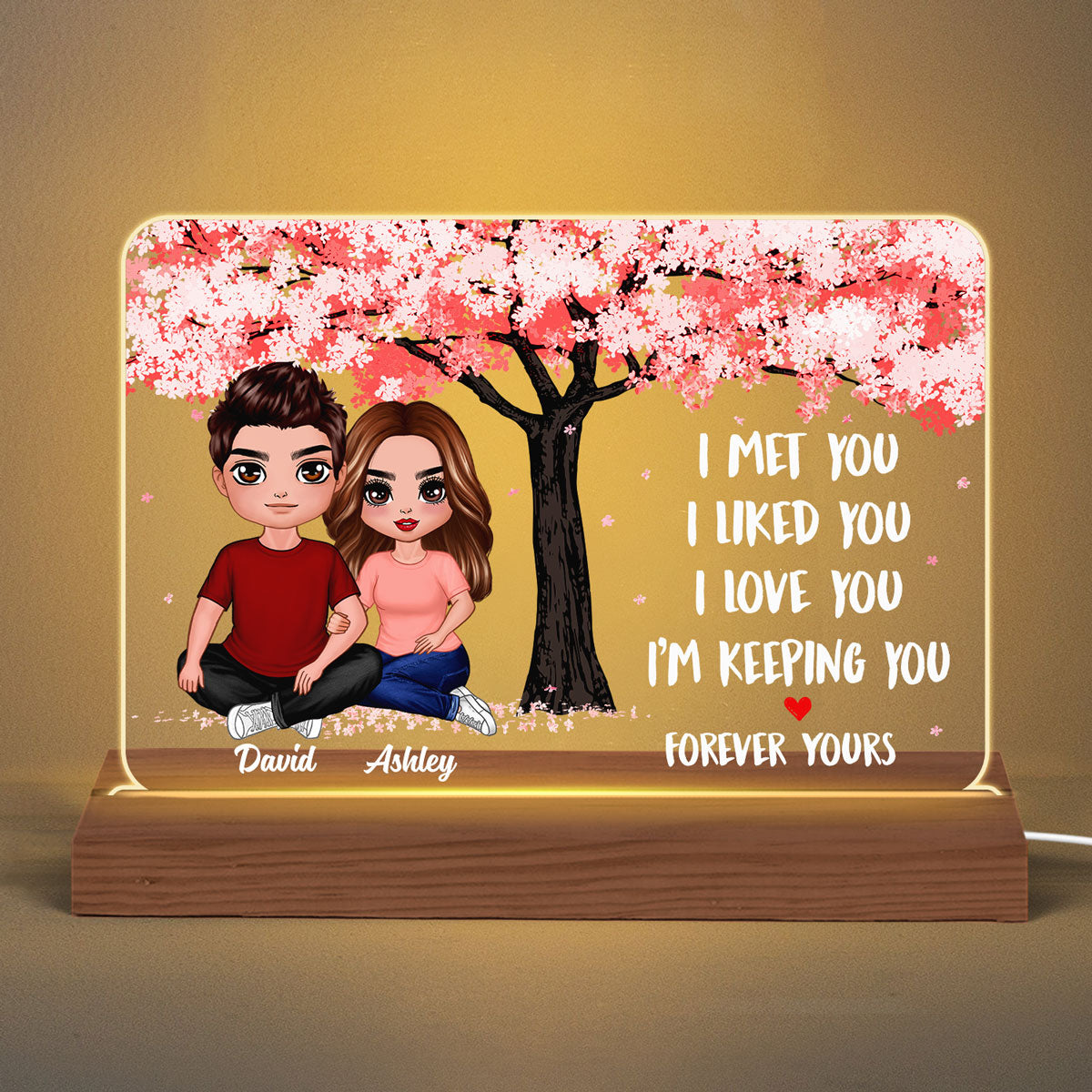 Couple Sitting Under Tree The Day I Met You Together Since Personalized Horizontal Rectangle Acrylic Plaque With LED Night Light