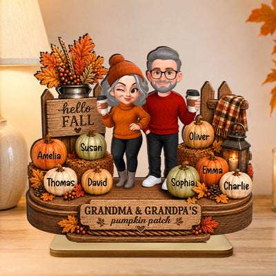 Hello Fall Grandparents' Pumpkin Patch - Personalized 2-Layered Wooden Plaque - Fall Gift, Thanksgiving, Grandparents Day Gift
