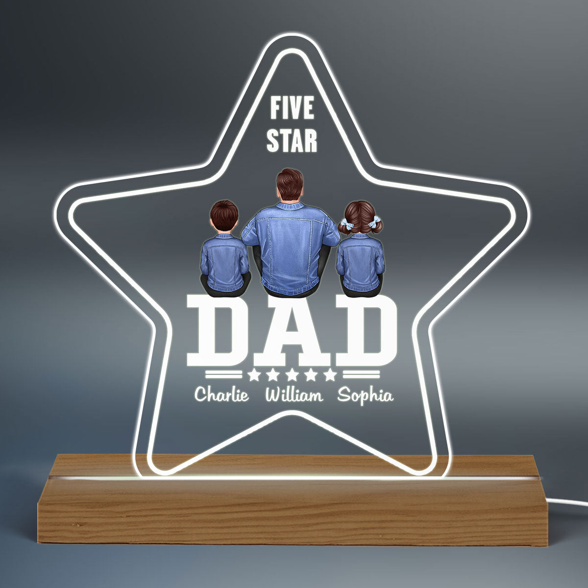 Five Star Denim Jacket Dad Personalized Acrylic Custom Shape LED Night Light