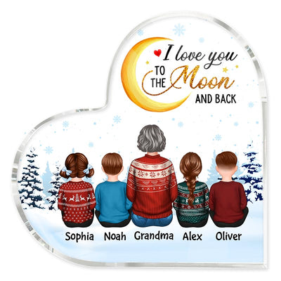 Grandma Grandkids To The Moon Personalized Acrylic Heart Plaque
