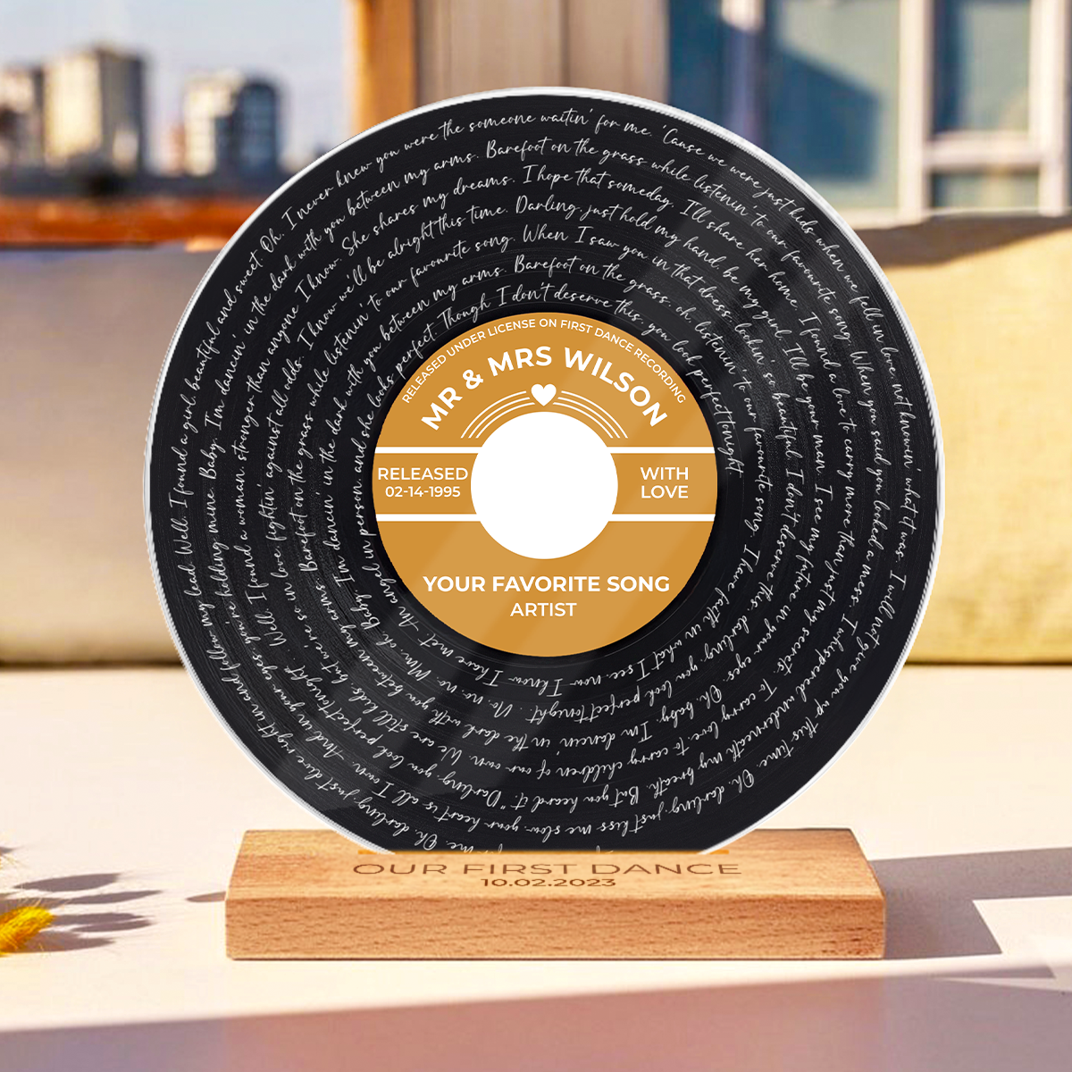 Custom Vinyl Record Label Print Acrylic Song Plaque, Perfect Wedding Gift, Anniversary Gift For Him For Her