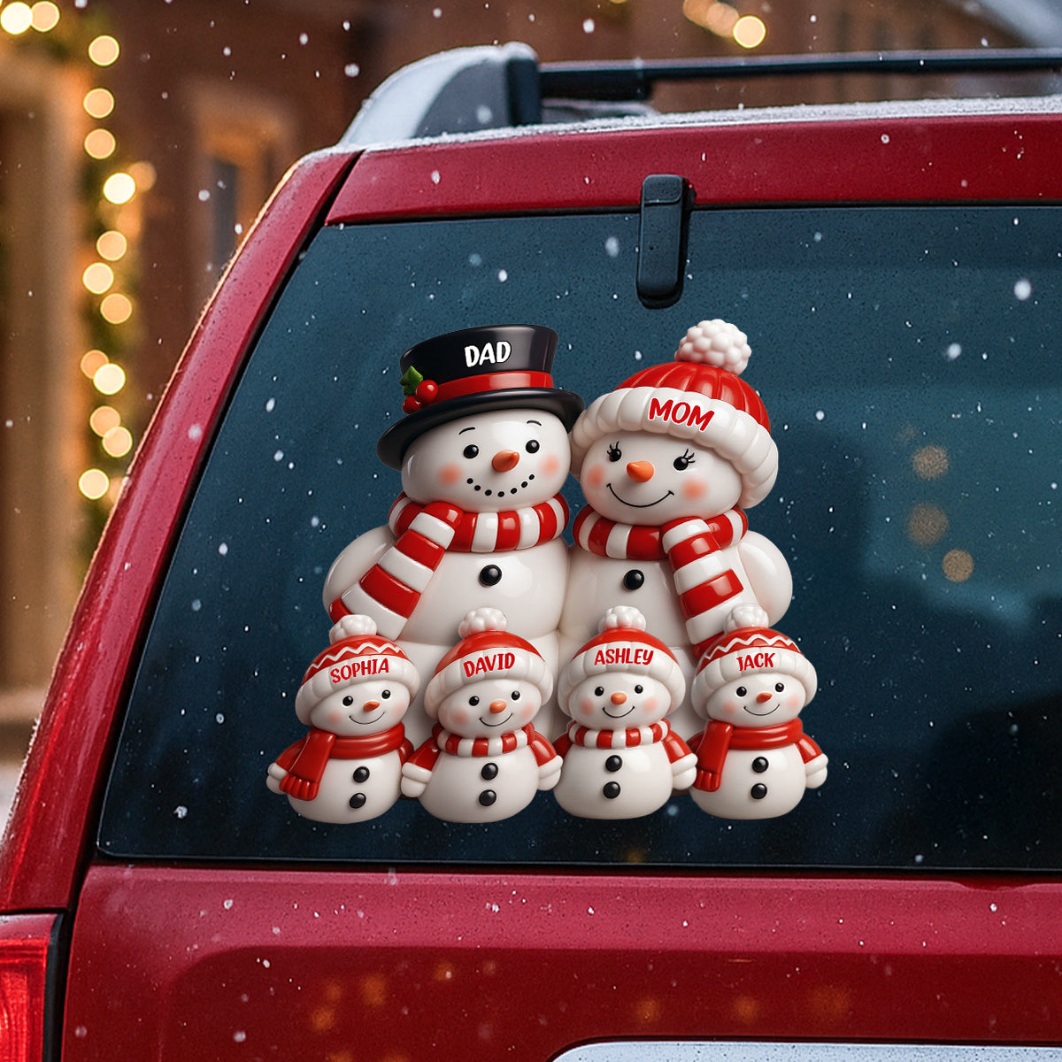 3D Effect Cute Snowman Family Christmas Decor Personalized Decal