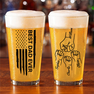 Best Dad Papa Grandpa Ever Fist Bump Outline Nation Flag Personalized Beer Glass