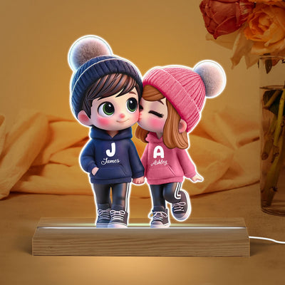 3D Effect Cute Cartoon Couple Walking Personalized Custom Shaped LED Night Light,  Gift for Him, Gift for Her