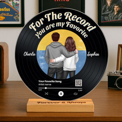 Retro Vintage Couple For The Record Favorite Song Scannable QR Code Personalized Acrylic Record Plaque