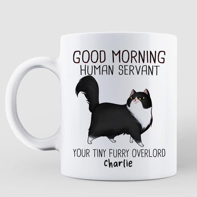Good Morning Human Servant Cartoon Walking Cat - Personalized Mug