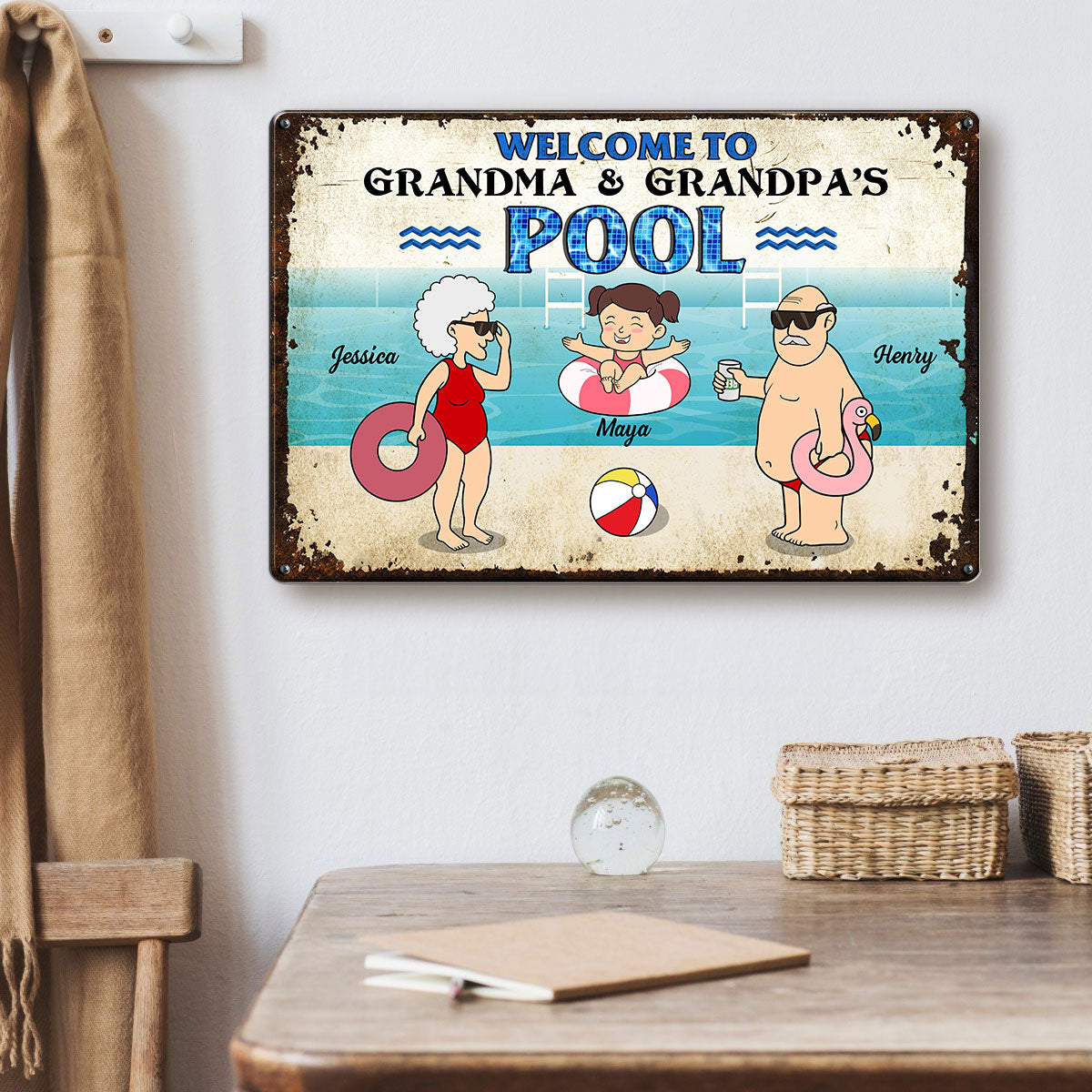 Funny Cartoon Welcome To Grandma Grandpa Pool Personalized Metal Sign