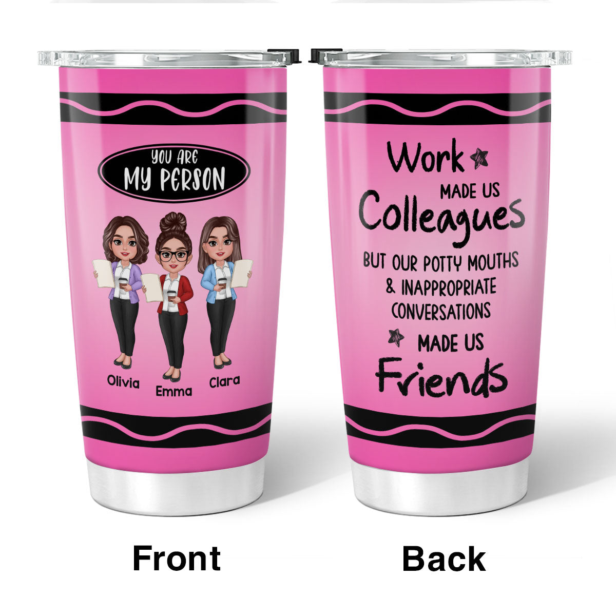 Teacher Besties Colleagues Crayon Personalized Tumbler, Back To School Gift For Besties Teacher