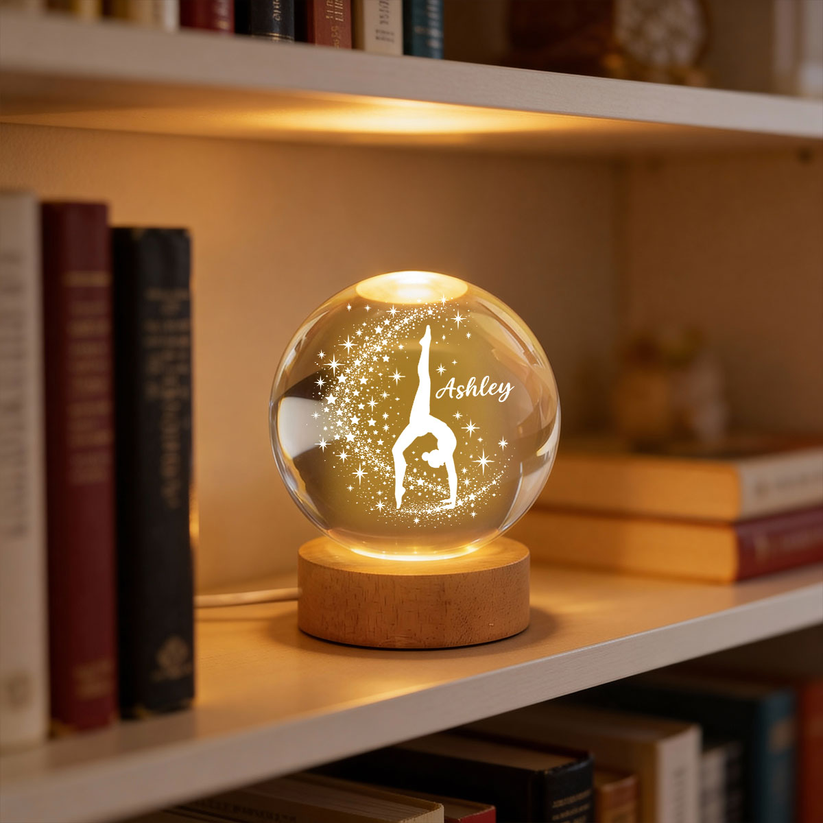 Beautiful Gymnastic Girl Custom Name - Personalized Crystal Ball LED Night Light - Christmas Gift For Gymnastic Girl, Gymnast, Daughter, Granddaughter,