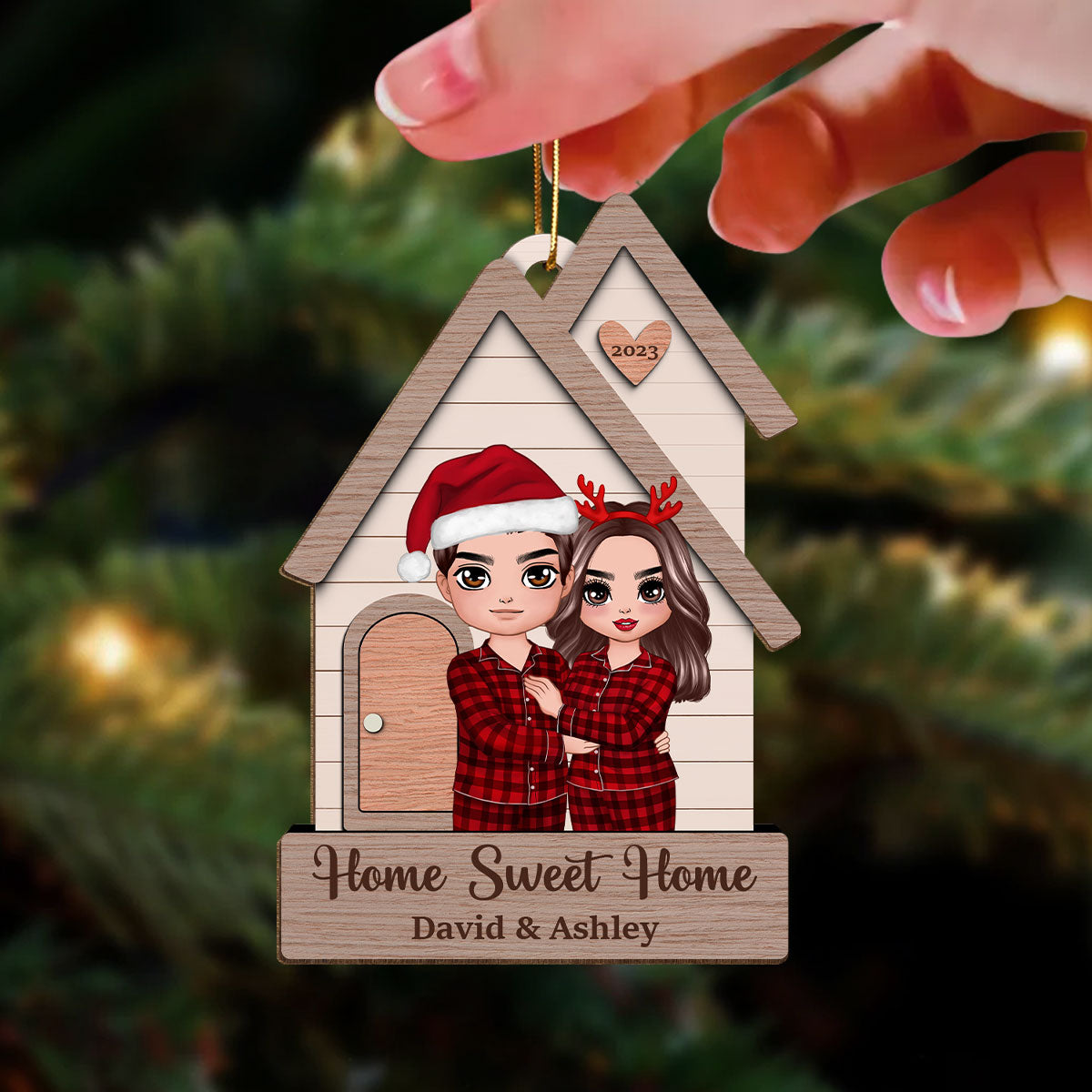 Home Sweet Home Couple Standing Outdoor Personalized Wooden Ornament