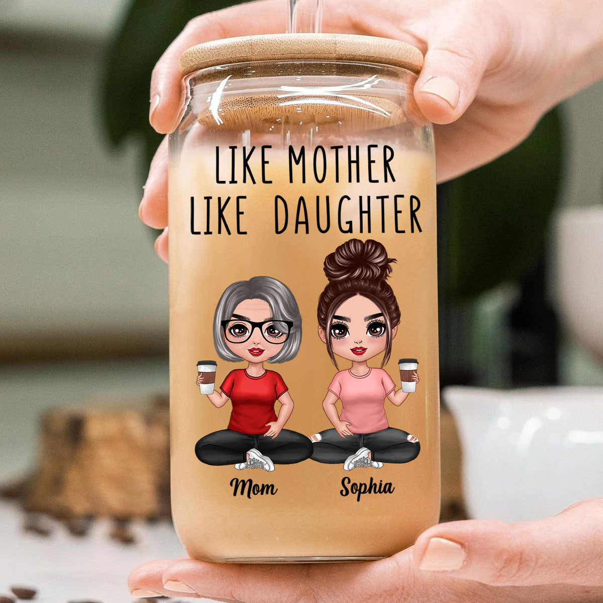 Doll Mom Daughter Like Mother Like Daughter Mother‘s Day Gift Personalized Clear Glass Can