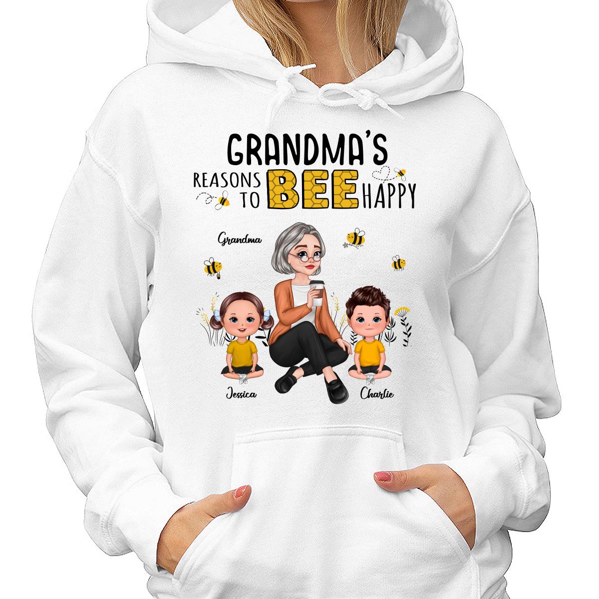 Reasons Bee Happy Pretty Cartoon Grandma & Doll Kids Personalized Shirt