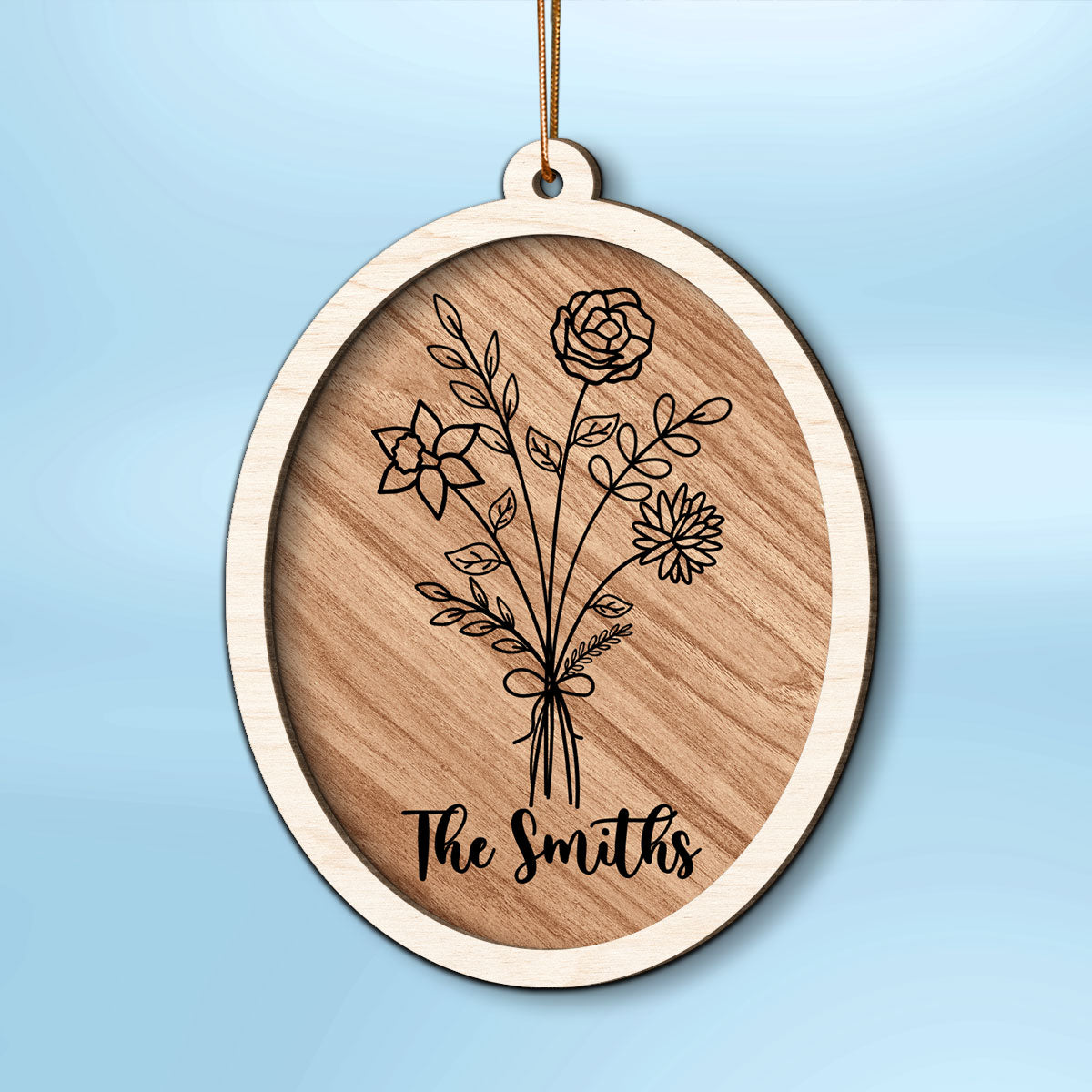Family Sisters Besties Birth Month Flowers Bouquet Personalized 2-Layer Wooden Ornament, Christmas Gift