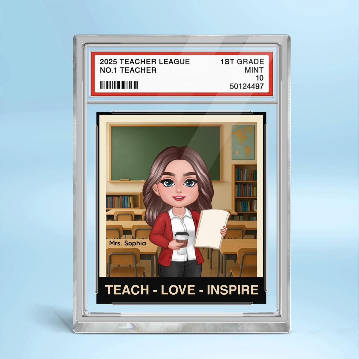 Teacher Teach Love Inspire Trading Card Style Personalized Rectangle Acrylic Block Plaque