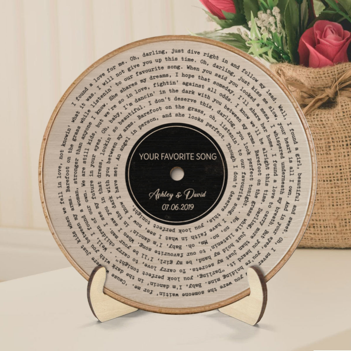 Vinyl Record Art Print, Couple Favorite Song Valentine's Day, Wedding, Anniversary Gift for Him or Her Personalized 2-Layer Wooden Plaque