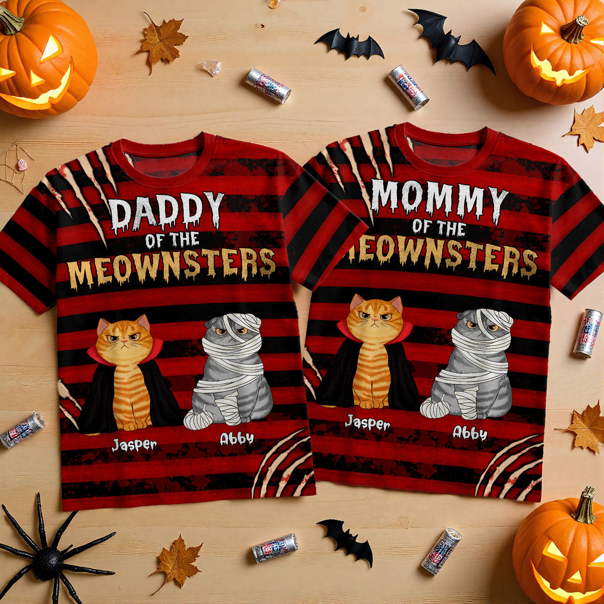 Halloween Horror Theme Cat Mom Cat Dad Personalized 3D Shirt, Halloween Costume For Cat Lovers