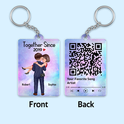 Embracing Holding Doll Couple Favorite Song QR Code Personalized Acrylic Keychain