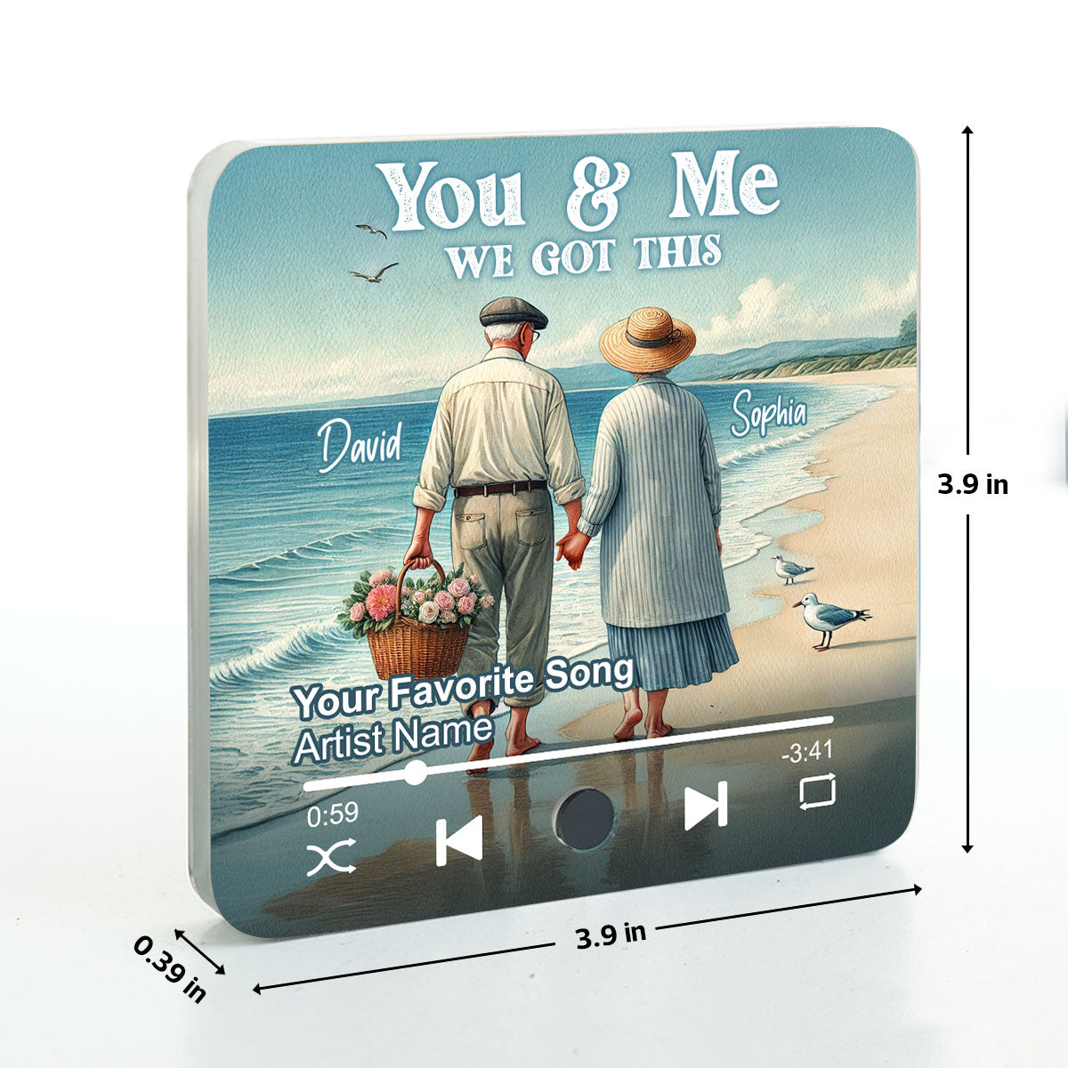 Old Couple Walking On Beach Favorite Song Personalized Music Fridge Magnet, Valentine's Gift For Her, Gift For Him