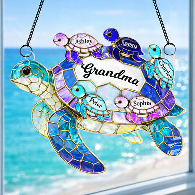 Mom Grandma Sea Turtle - Personalized Acrylic Window Hanging - Mother's Day Gift for Her