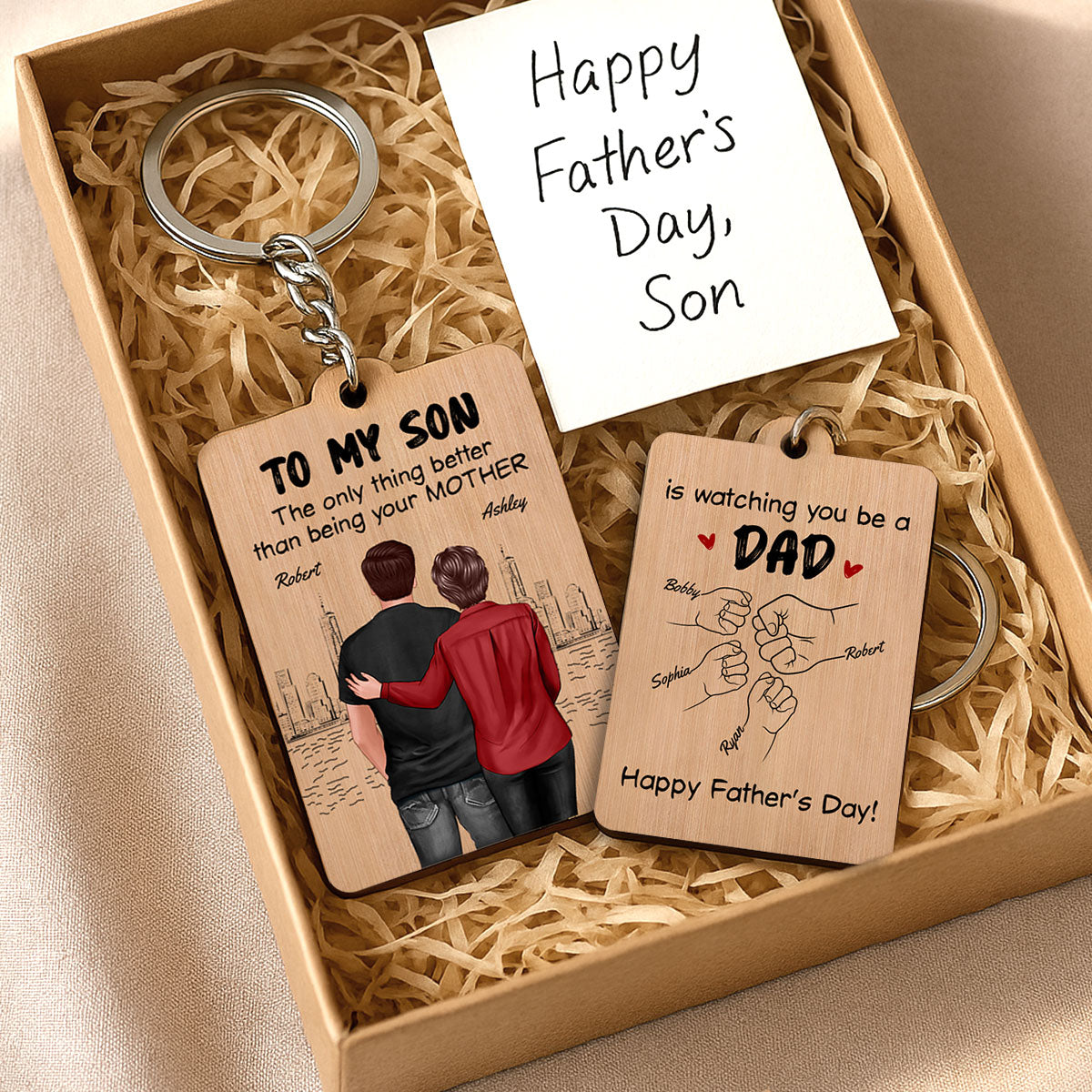From Mom To Son Watching You Be A Dad Personalized Wooden Keychain, Gift For Son
