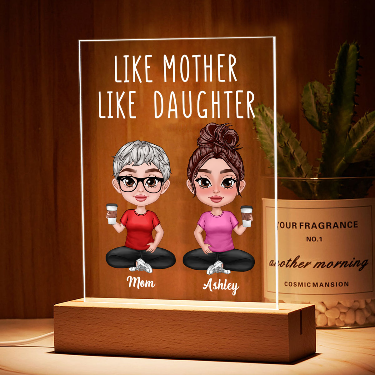 Like Mother Like Daughter Doll Women Thick Lips Personalized Rectangle Acrylic Plaque With LED Night Light