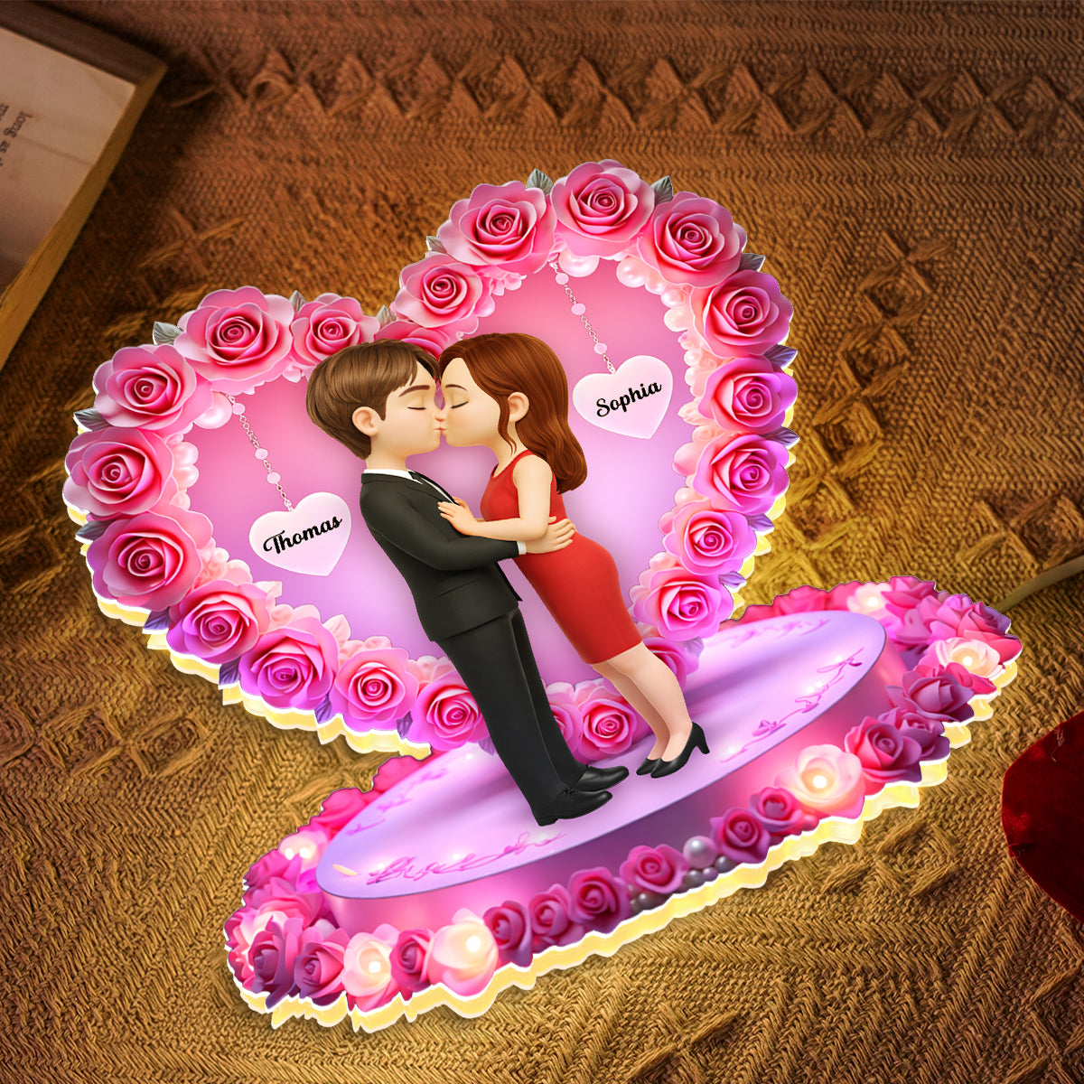 Romantic Couple Heart Rose - Personalized Light Box - Heartfelt Valentine's Day Gift for Her, for Him