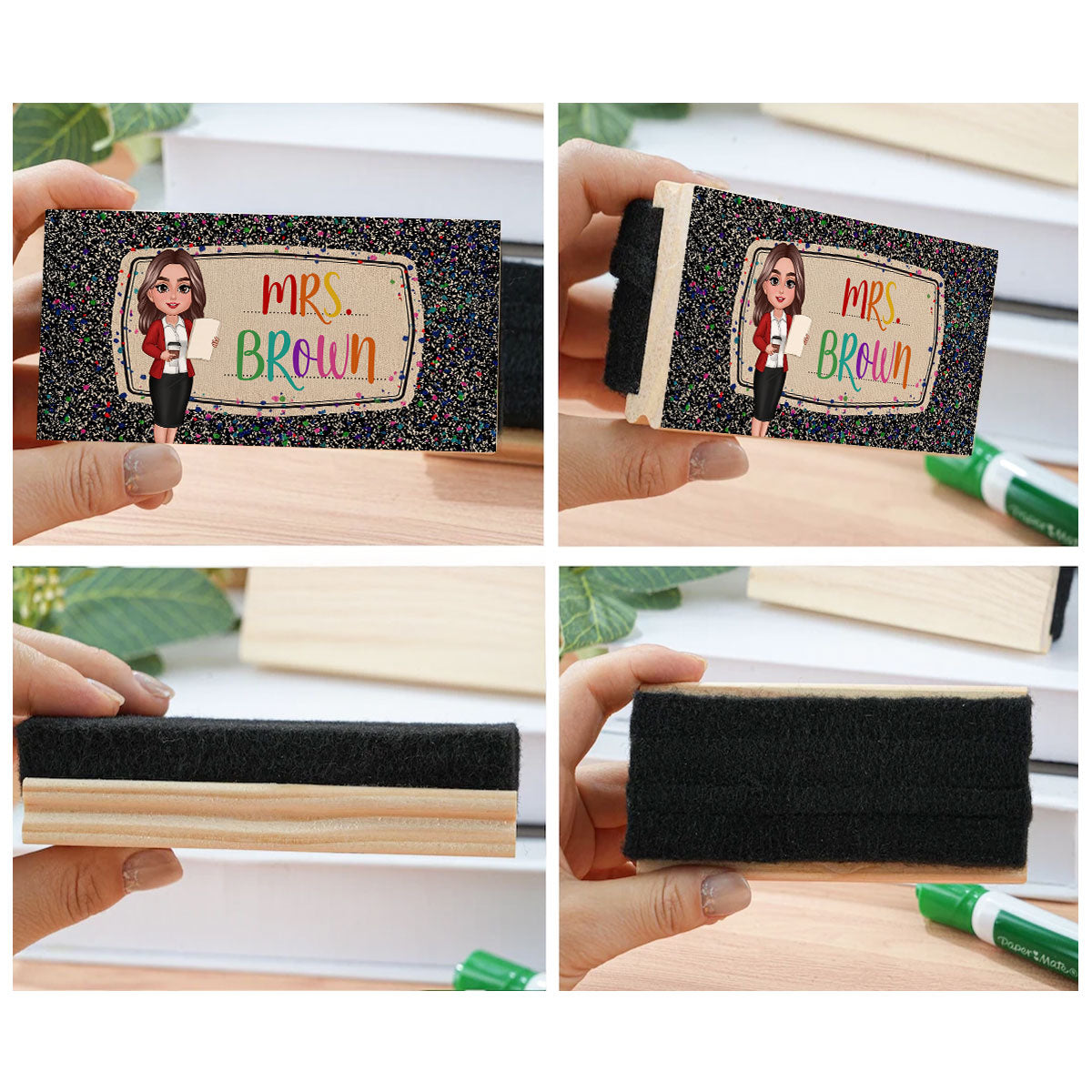 Teacher Colorful Composition Book Pattern Personalized Chalkboard, Whiteboard Eraser with Marker, Teacher Appreciation Gift, Back To School Gift