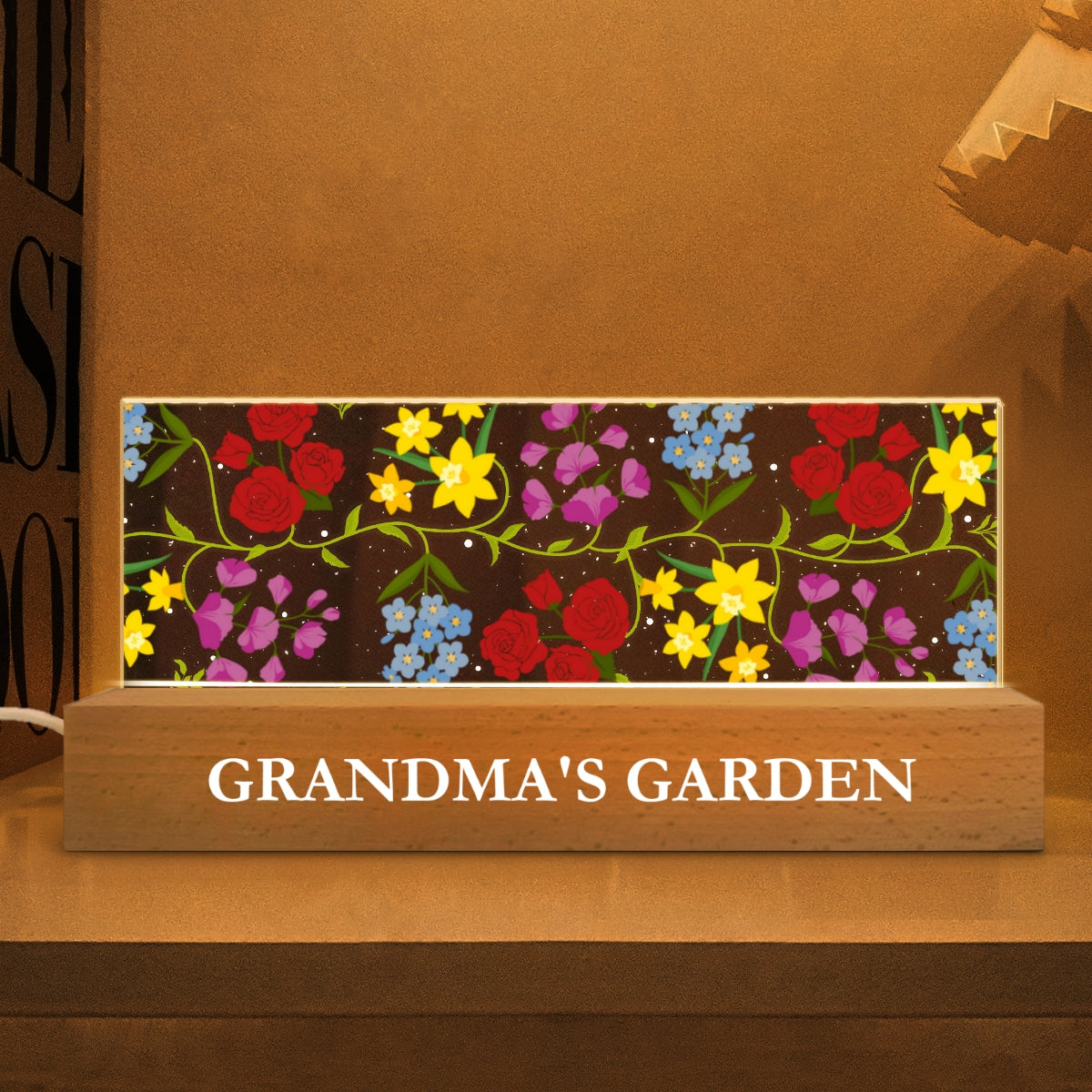Custom Family Friends Sisters Birth Flower Bouquet Artwork Minimalist Personalized Acrylic Block LED Night Light