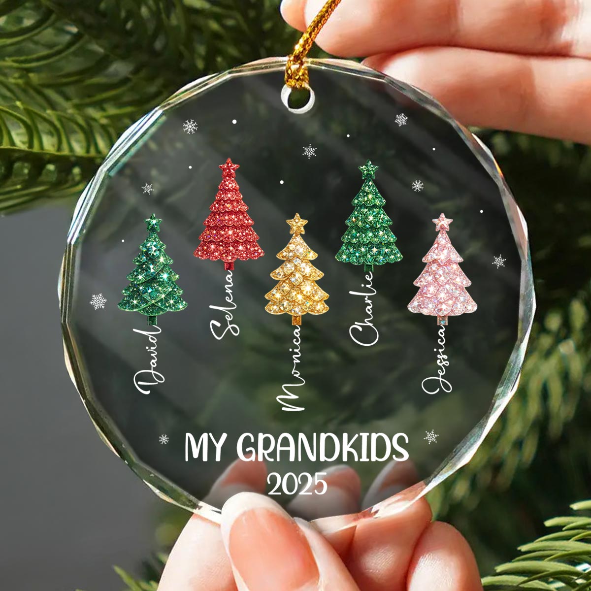 My Grandkids 3D Crystal Effect Christmas Tree - Personalized Glass Ornament - Christmas Gift for Grandma