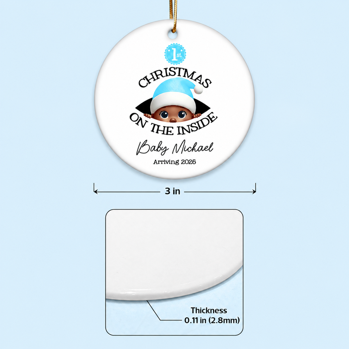 [Custom Skin Tone] Personalized Baby's First Christmas On the Inside Ornament, Custom Pregnancy Reveal Ornament, Expecting Parents