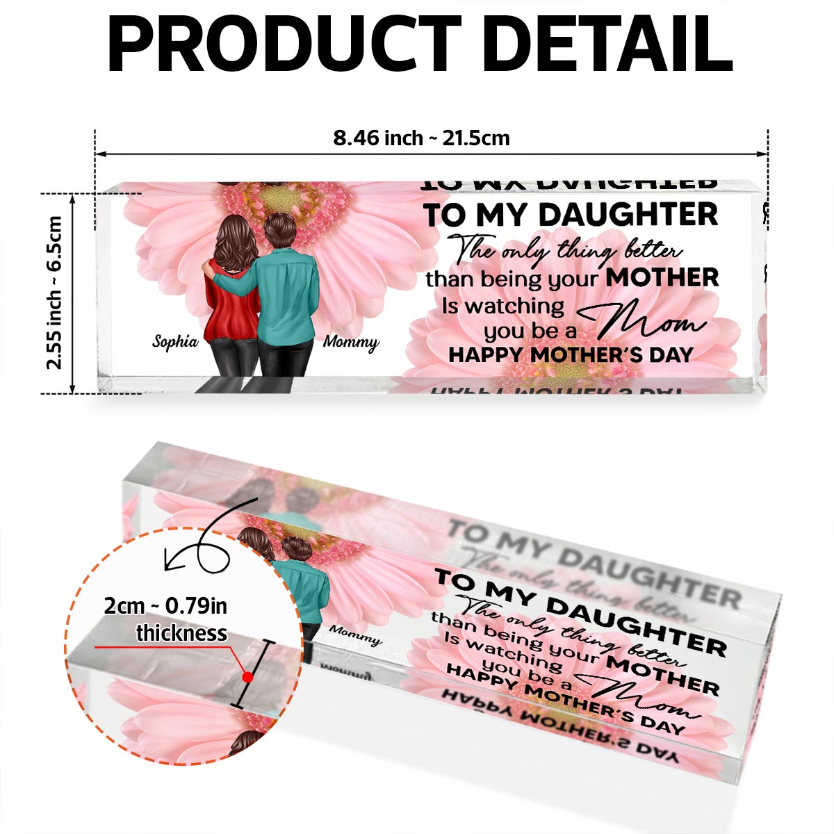 To My Daughter From Mom Personalized Acrylic Desk Block Plaque, Gift, Home Decor, Office Decor Gift For Daughter