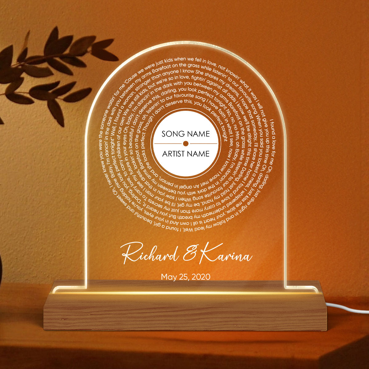 Personalized Vinyl Record Song with Lyrics on Acrylic LED Night Light,  Gift, Personalized Gift for Her, Gift for Him, Wedding Song Gift