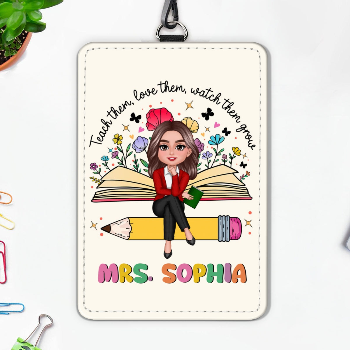 Teacher Teach Love Watch Them Grow Wildflowers Personalized ID Badge Holder, Back To School Gift