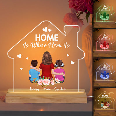 Mom Grandma Is Home Personalized House Shaped Acrylic Plaque With LED Night Light