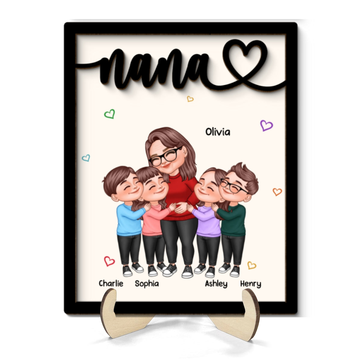 Grandma & Grandkids Hugging Gift For Grandma Mom Personalized 2-Layer Wooden Plaque