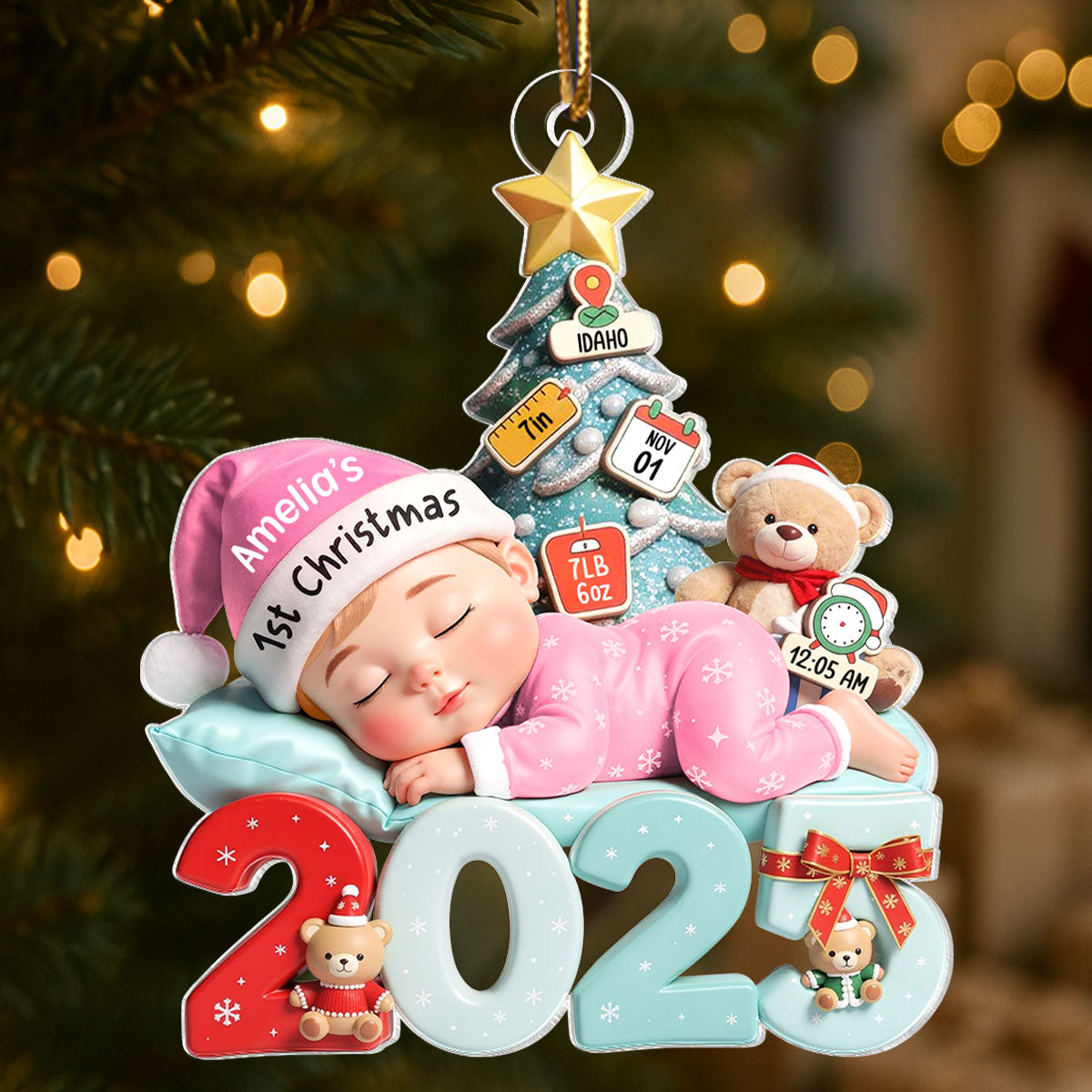 Cute Baby Sleeping 2025 - Personalized Acrylic Ornament - Custom New Born Boy Girl Ornament