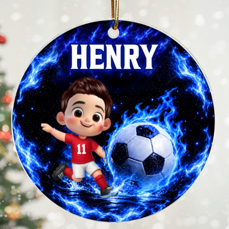 Soccer Trendy Design Ornament for Boys Girls - Personalized Acrylic Ornament - Christmas Gift for Daughter, Son, Grandkids