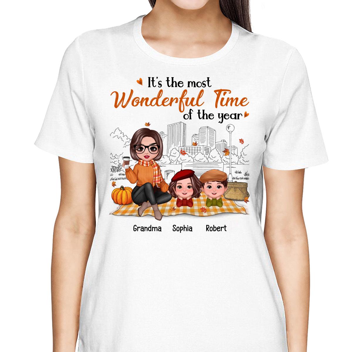 Fall Season Doll Grandma & Grandkids Picnic Personalized Shirt